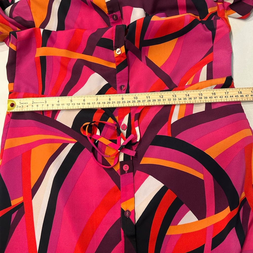Trina Turk Nat Drawstring Shirt Dress Pink Geometric‎ Print Size XS - Picture 10 of 16